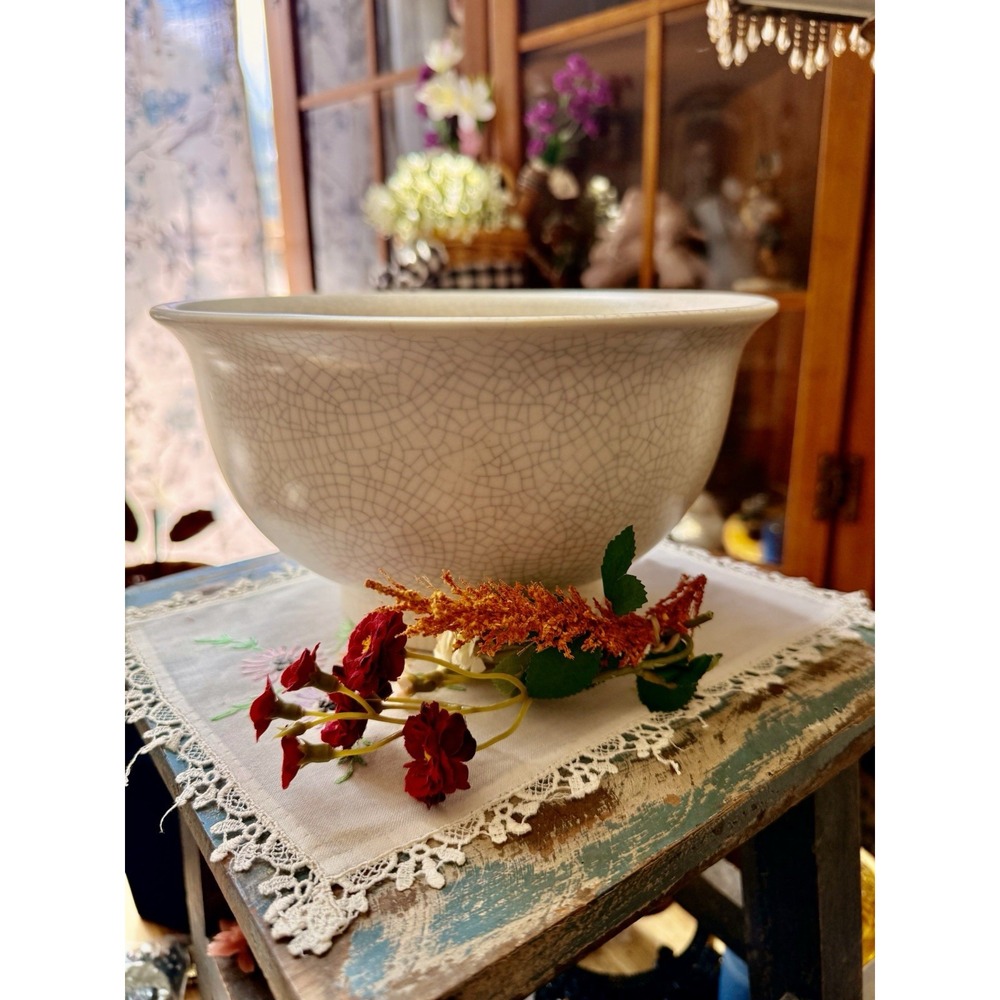 West Elm Crackle Glaze Ceramic Serving Bowl Ivory Cream Stoneware 9" Diameter